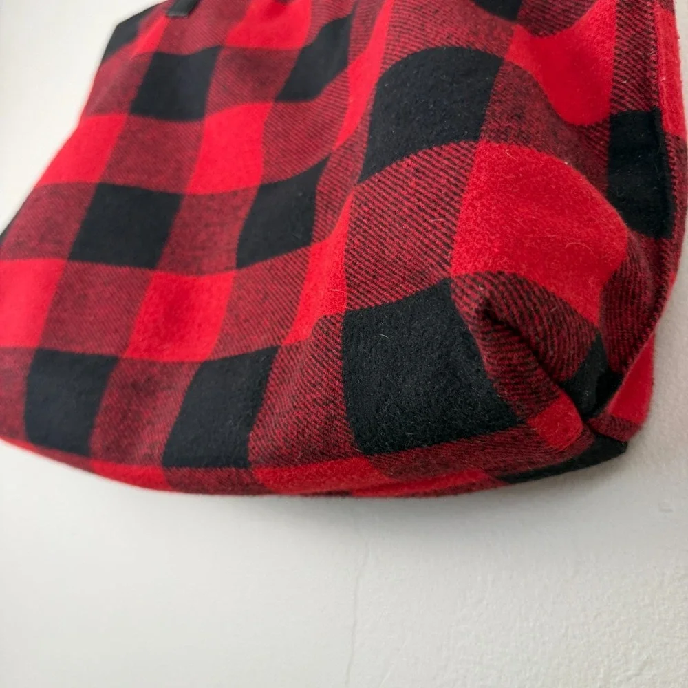 G.H. Bass Tote Bag Women's Red Buffalo Plaid Flannel Attached Leather Pouch